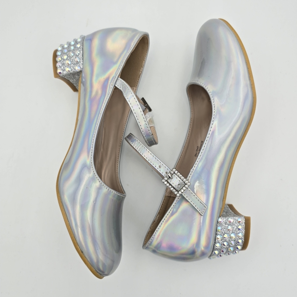 Badgley Mischka Girls Holographic Mary Jane Dress Heels, Siver, Big Grils 4 - Picture 16 of 16
